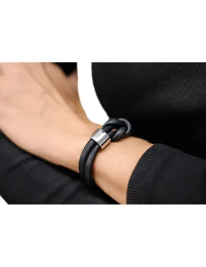 Moora Bransoleta skórzana z elementami stali szlachetnej.* Bransolety