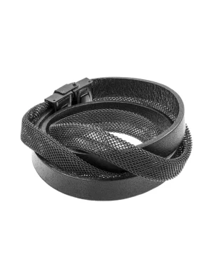 Moora Bransoleta ze skóry oraz czarnej matowej siatki stalowej* Bransolety | Nowości