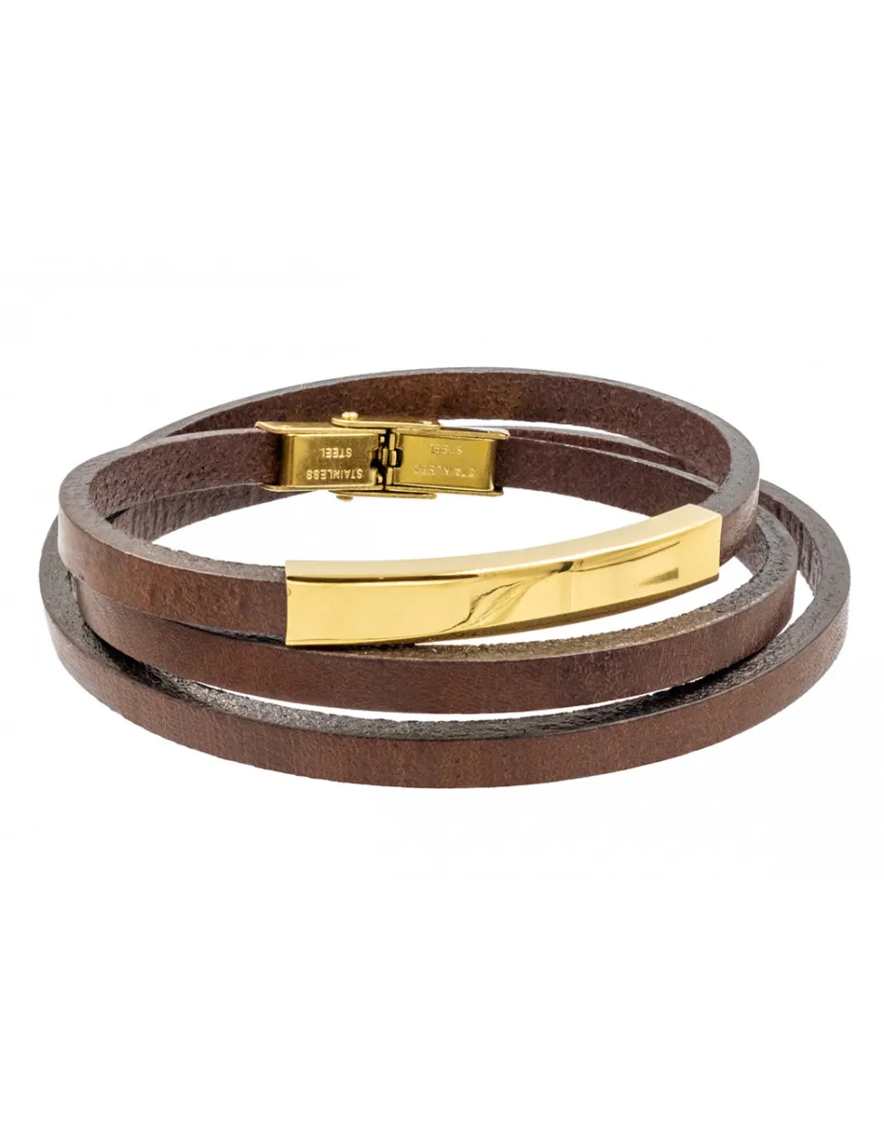 Moora Brązowa bransoleta skórzana ze złotym elementem ze stali szlachetnej* Bransolety