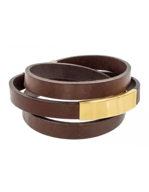 Moora Brązowa bransoleta ze skóry oraz pozłacanej stali szlachetnej* Bransolety