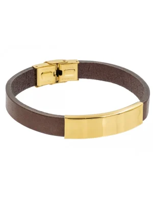 Moora Brązowa bransoleta ze skóry oraz pozłacanej stali szlachetnej* Bransolety