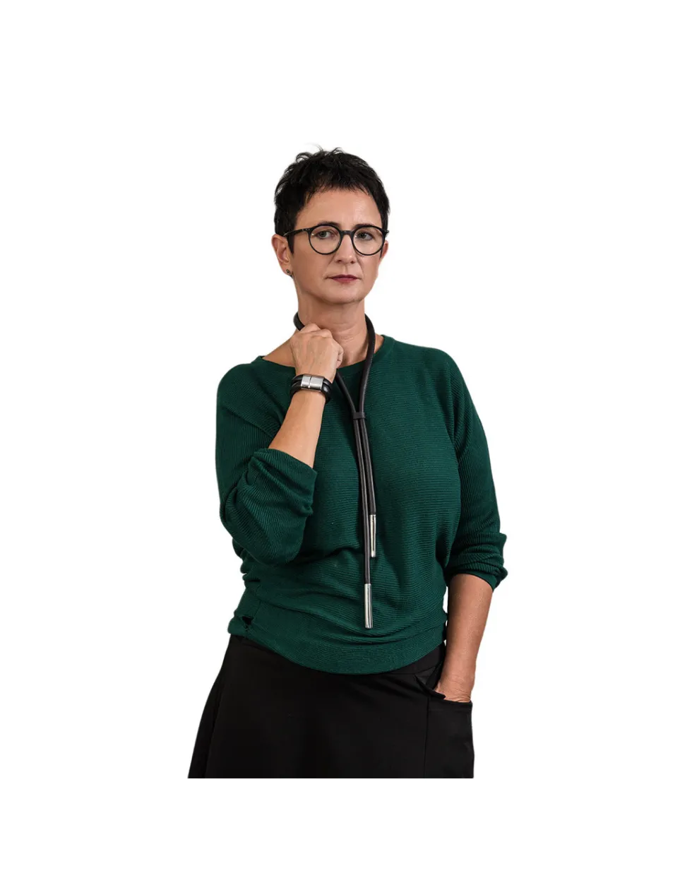 Moora Czarna bransoleta ze skóry oraz matowej stali* Bransolety