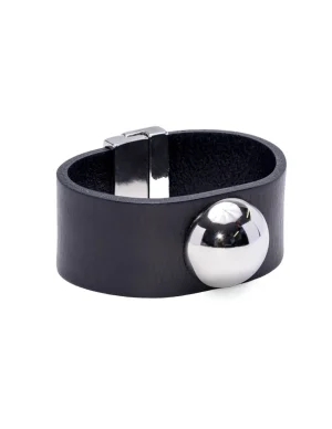 Moora Czarna bransoleta ze skóry oraz stali z błyszczącą kulą* Bransolety