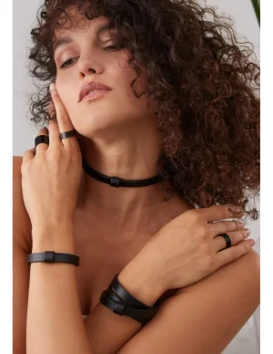 Moora Czarny choker ze skóry oraz stali szlachetnej* Naszyjniki