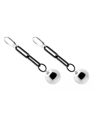 Moora Długie czarno srebrne kolczyki kule ze stali szlachetnej* Kolczyki
