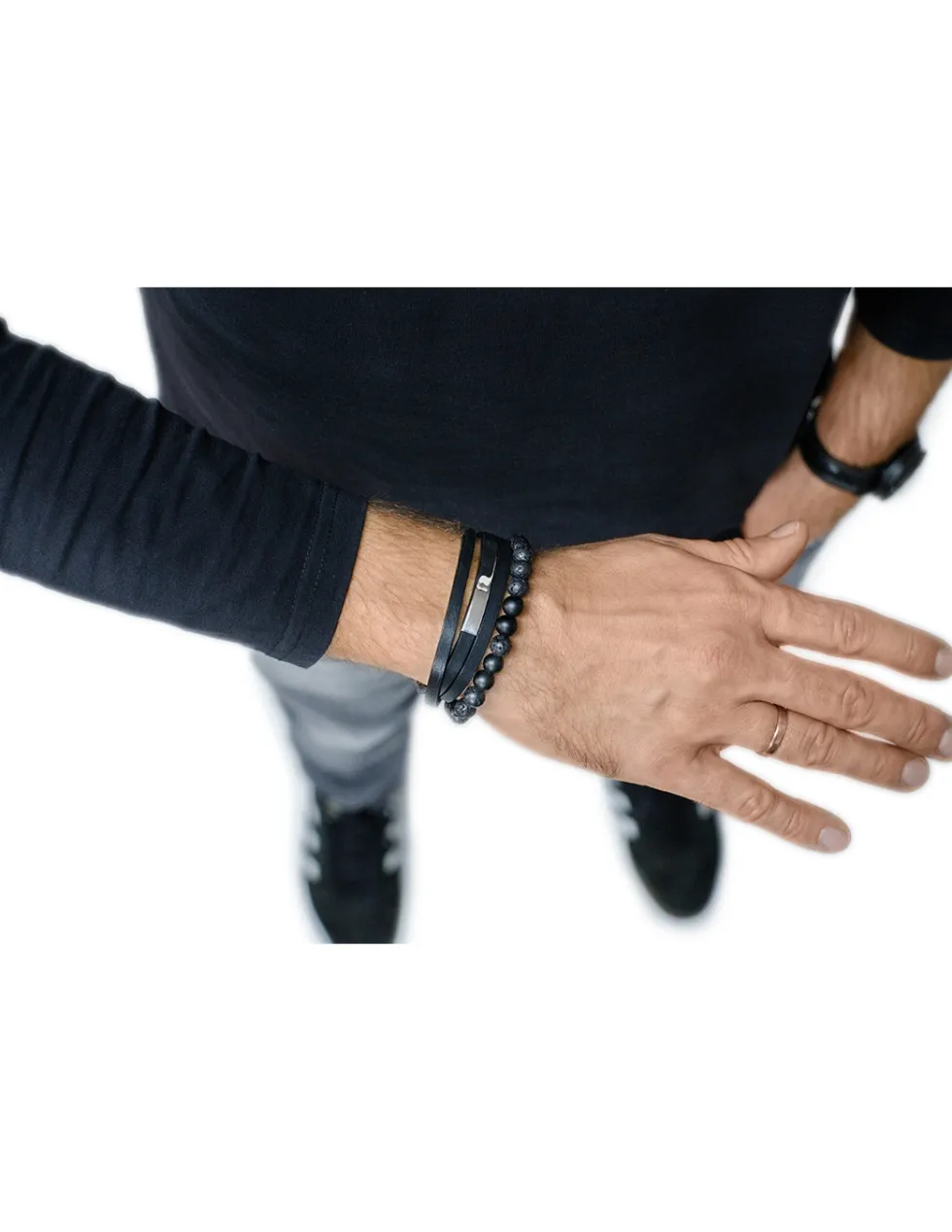 Moora Męska bransoleta skórzana z elementem stalowym* Bransoletki