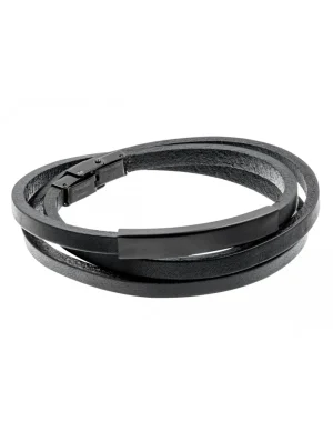 Moora Męska bransoleta ze skóry oraz czarnej stali szlachetnej* Bransoletki