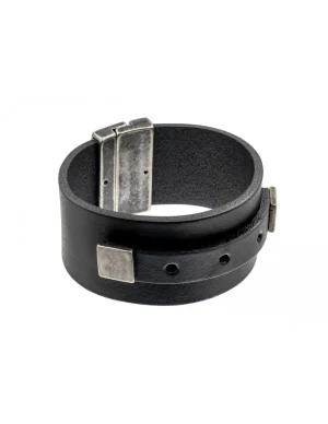 Moora Męska szeroka bransoleta ze skóry z ozdobnym elementem matowym* Bransoletki