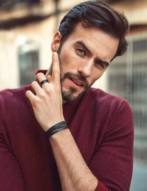 Moora Męski komplet bransoletek z naturalnej skóry oraz kamieni naturalnych* Bransoletki