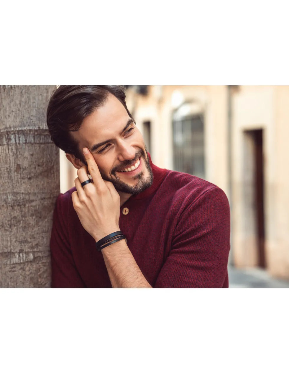 Moora Męski komplet bransoletek z naturalnej skóry oraz kamieni lawa* Bransoletki