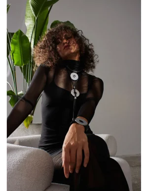 Moora Naszyjnik choker ze skóry oraz stali - koło* Naszyjniki