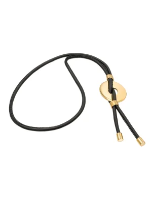 Moora Regulowany naszyjnik skórzany - pozłacane koło* Naszyjniki