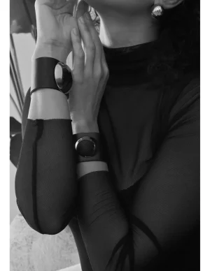 Moora Szeroka bransoleta ze skóry oraz stali szlachetnej z dużą półkulą* Bransolety